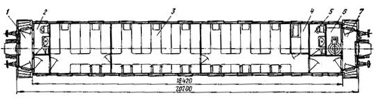Планировка жесткого некупейного вагона длиной 20,2 м